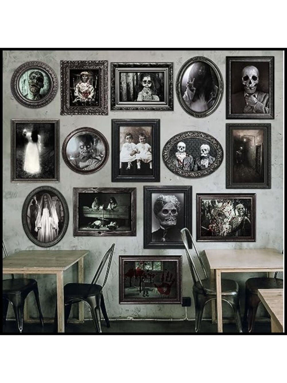 15pc Gothic Skull Photo Frame Props Halloween Haunted House Wall Décor Set